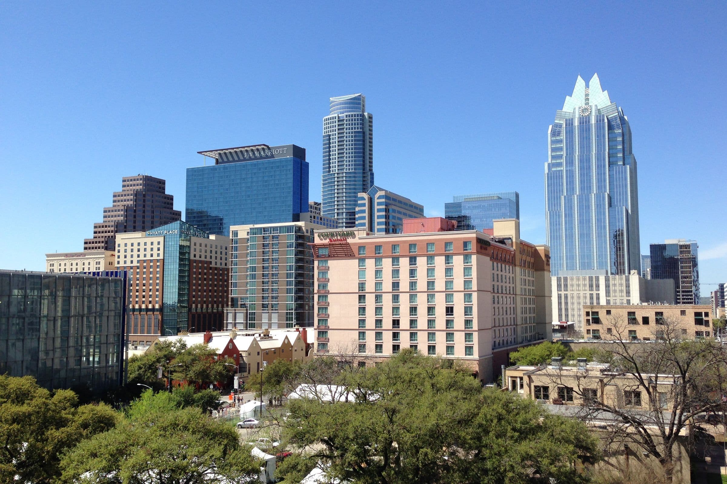 The Austin skyline reflected in Lady Bird Lake