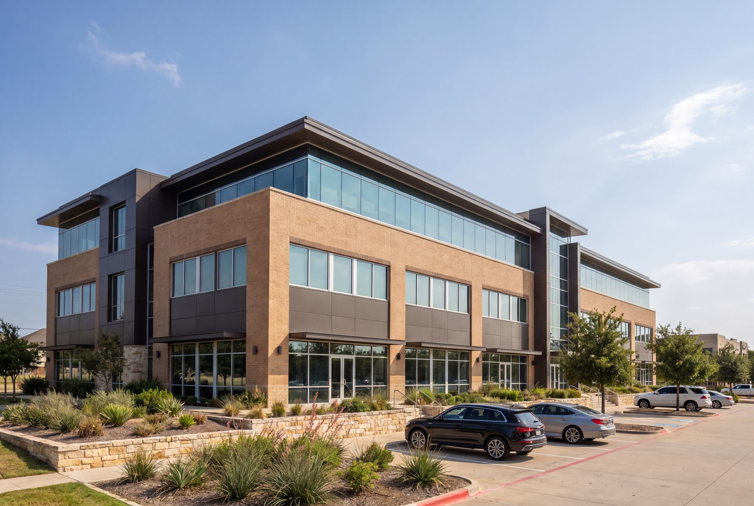 A modern Texas mixed-use commercial building